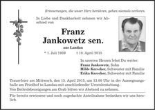 Traueranzeige Franz Jankowetz sen.