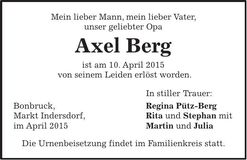Traueranzeige Axel Berg