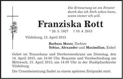 Traueranzeige Franziska Rott