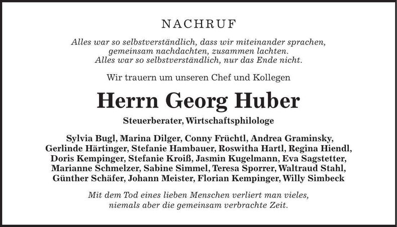 Traueranzeige Georg Huber