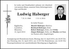 Traueranzeige Ludwig Haberger
