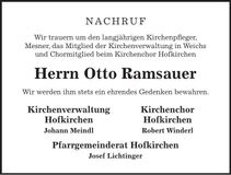 Traueranzeige Otto Ramsauer