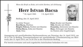 Traueranzeige Istvan Bacsa