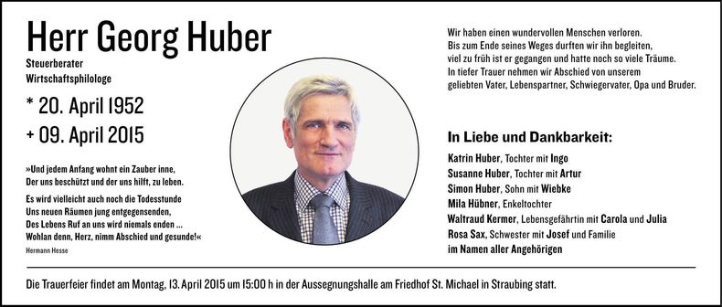 Traueranzeige Georg Huber