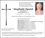 Traueranzeige Sieglinde Spatzl