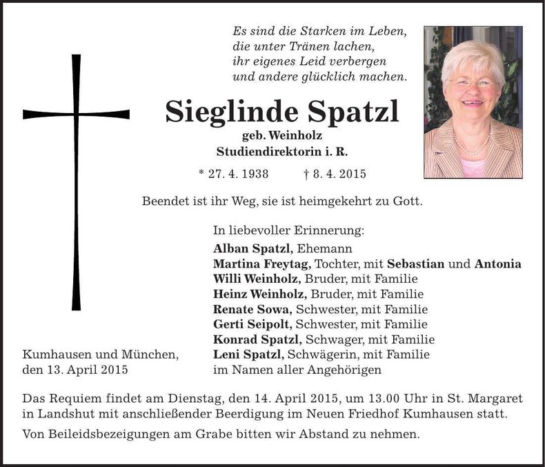 Traueranzeige Sieglinde Spatzl