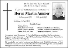 Traueranzeige Martin Ammer