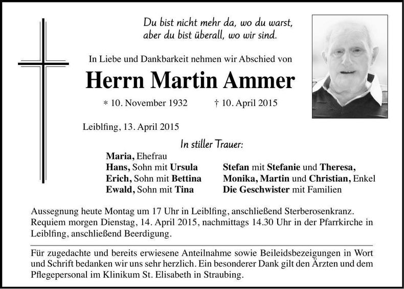 Traueranzeige Martin Ammer