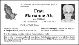 Traueranzeige Marianne Alt