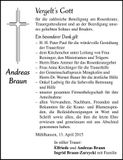 Traueranzeige Andreas Braun
