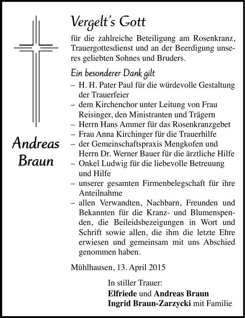 Traueranzeige Andreas Braun