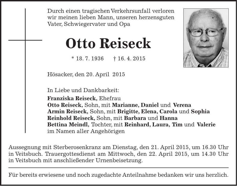 Traueranzeige Otto Reiseck