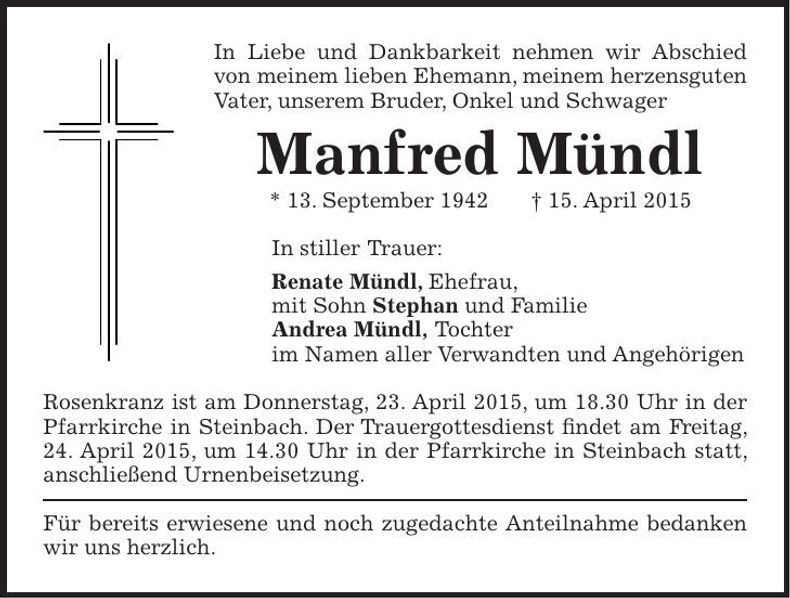 Traueranzeige Manfred Mündl