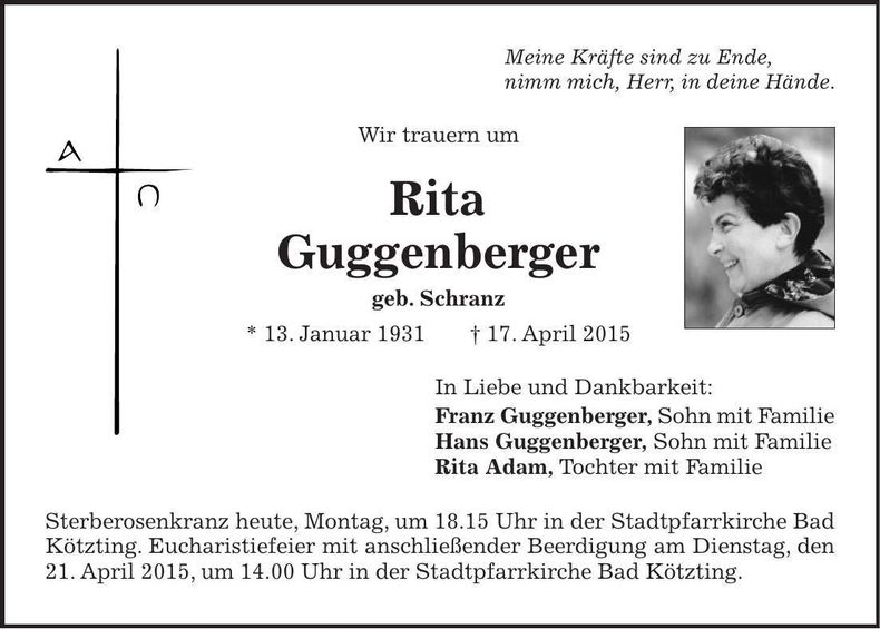 Traueranzeige Rita Guggenberger