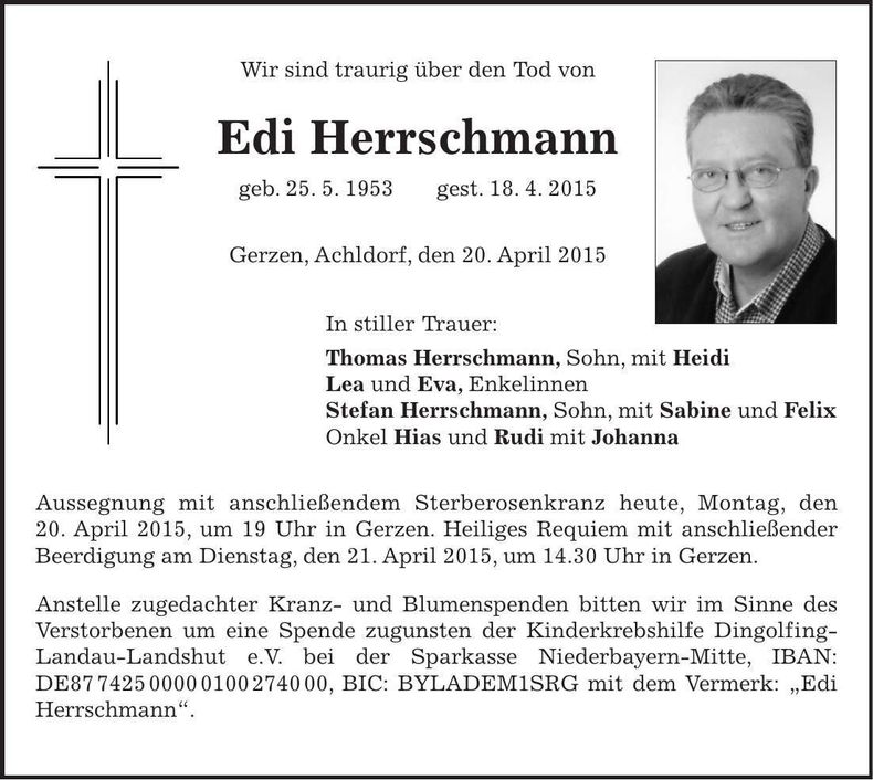 Traueranzeige Edi Herrschmann