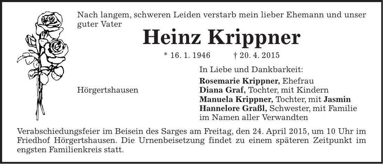 Traueranzeige Heinz Krippner