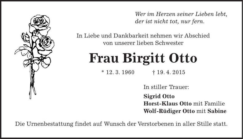 Traueranzeige Birgitt Otto