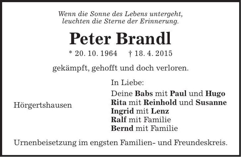 Traueranzeige Peter Brandl