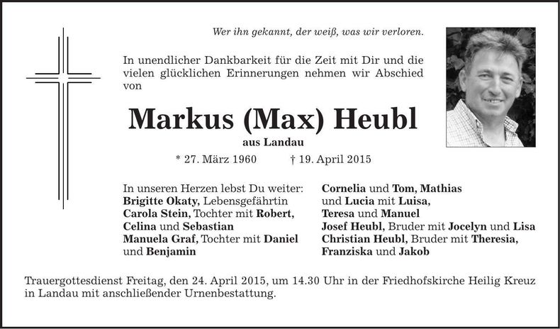 Traueranzeige Markus Heubl