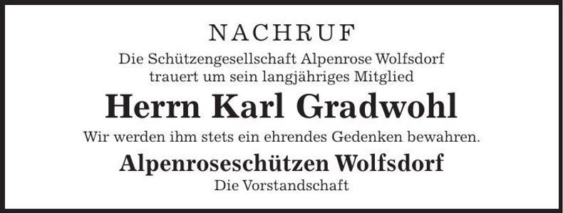 Traueranzeige Karl Gradwohl