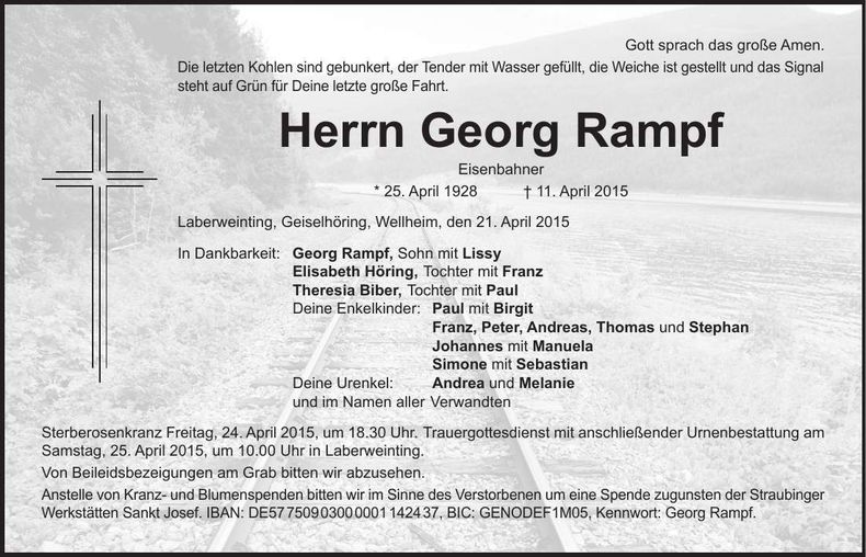 Traueranzeige Georg Rampf