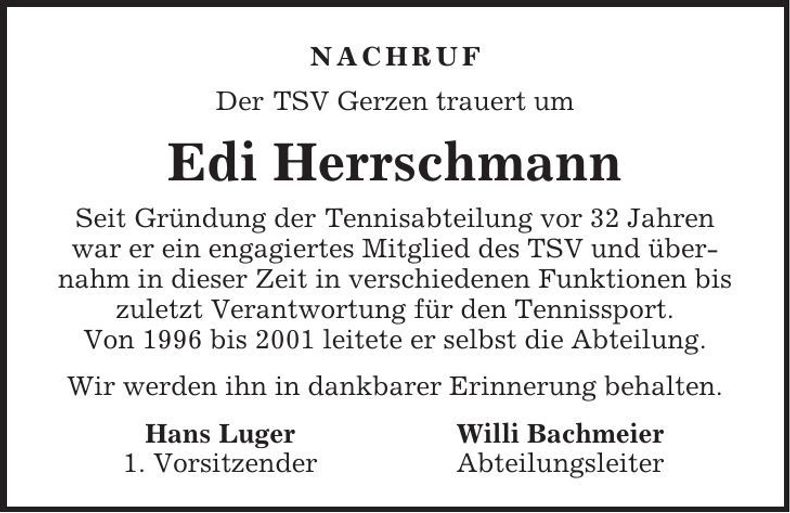 Traueranzeige Edi Herrschmann