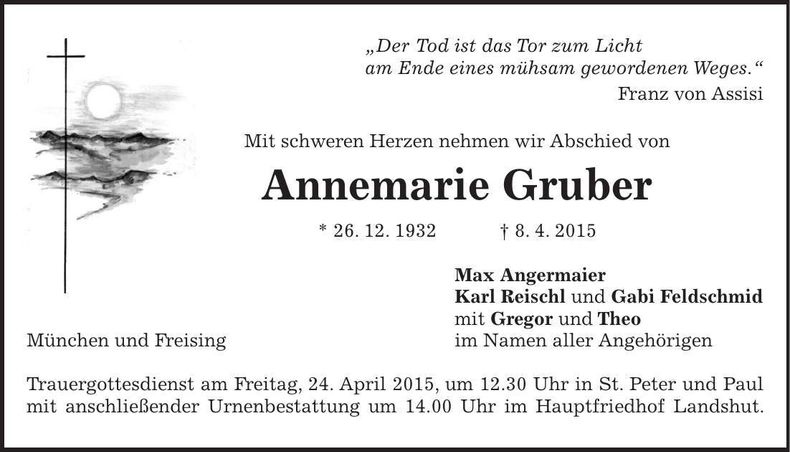 Traueranzeige Annemarie Gruber