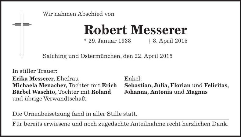 Traueranzeige Robert Messerer