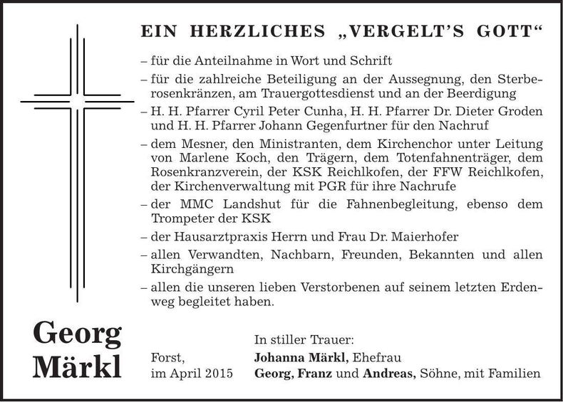 Traueranzeige Georg Märkl