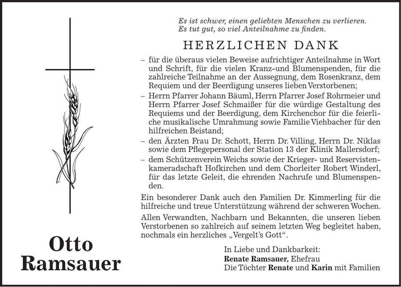 Traueranzeige Otto Ramsauer