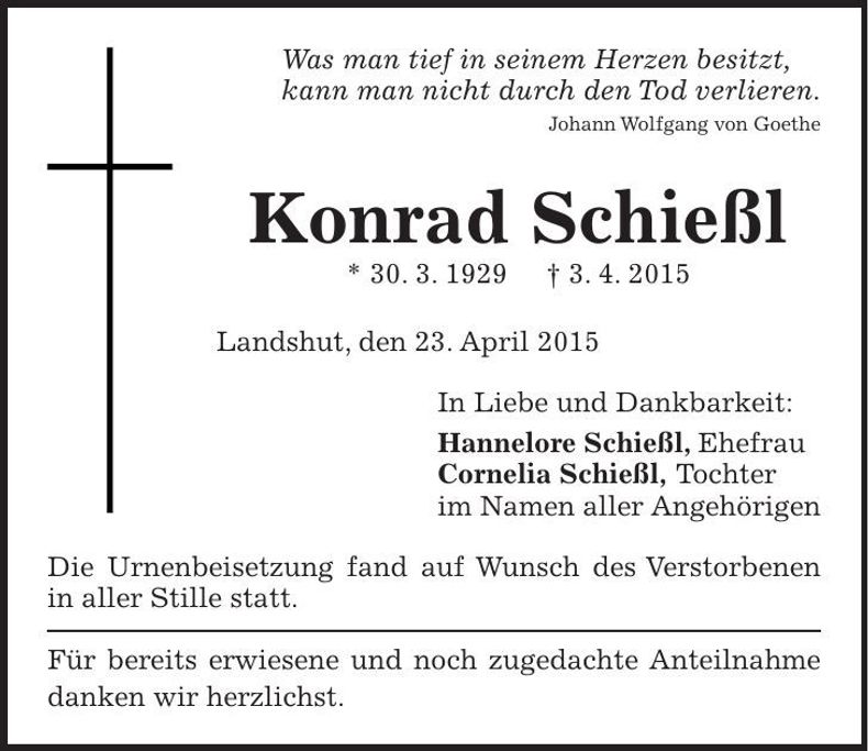 Traueranzeige Konrad Schießl