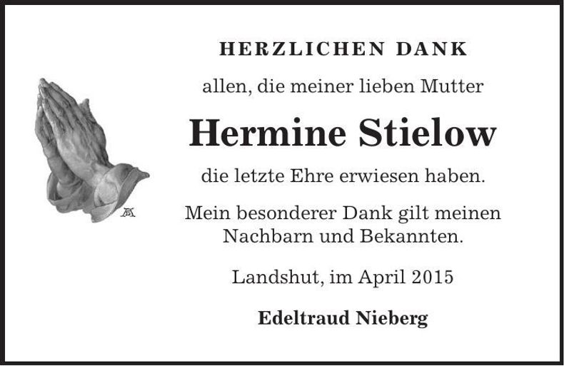 Traueranzeige Hermine Stielow