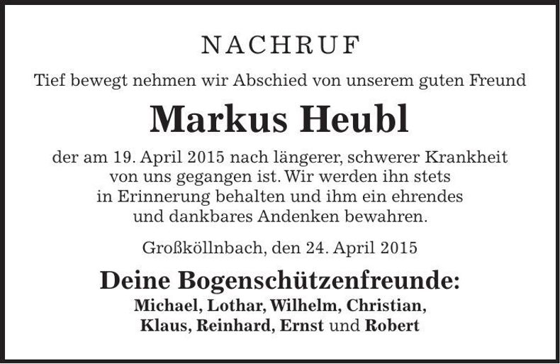 Traueranzeige Markus Heubl