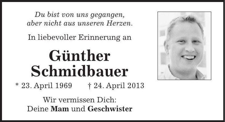 Traueranzeige Günther Schmidbauer