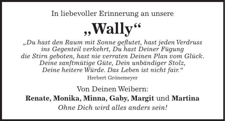 Traueranzeige Wally Bauer
