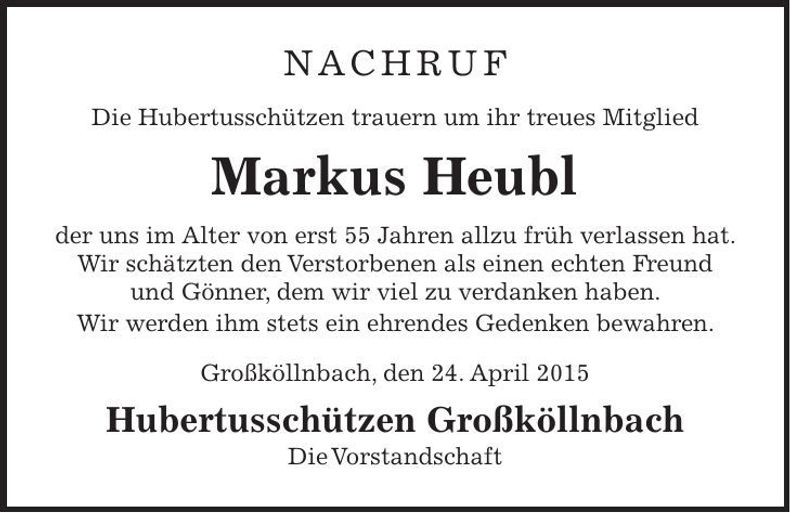 Traueranzeige Markus Heubl