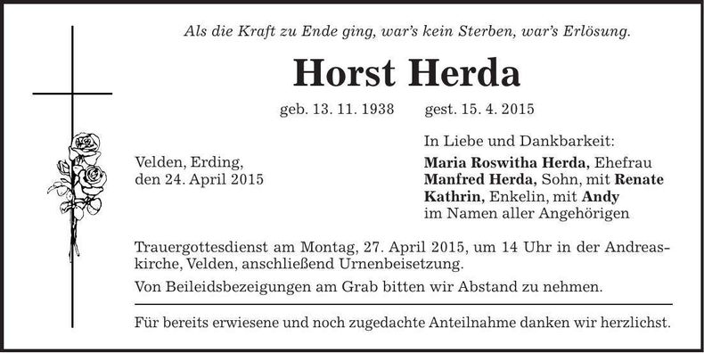 Traueranzeige Horst Herda