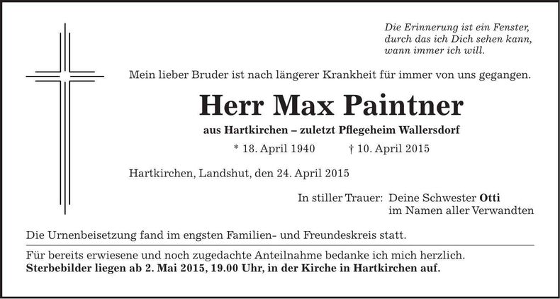 Traueranzeige Max Paintner