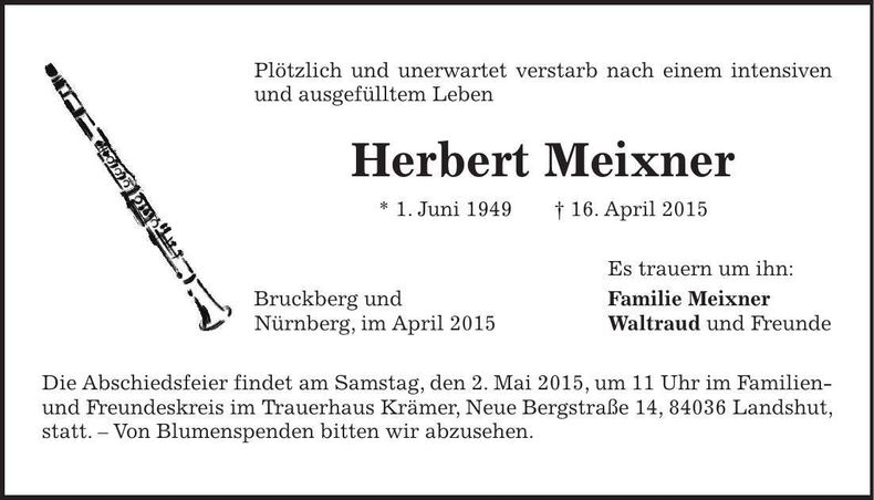 Traueranzeige Herbert Meixner