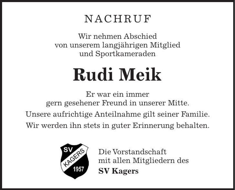 Traueranzeige Rudi Meik