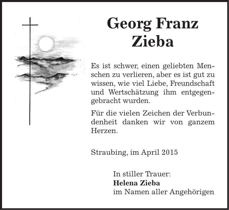 Traueranzeige Georg Franz Zieba