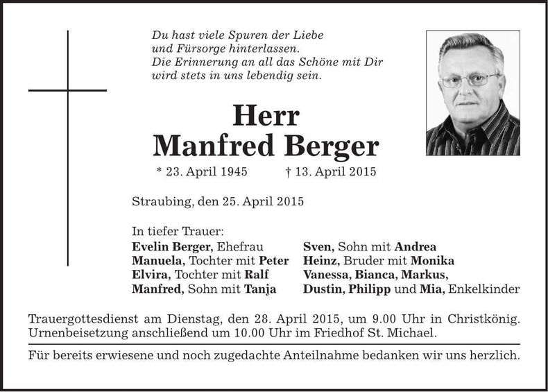 Traueranzeige Manfred Berger