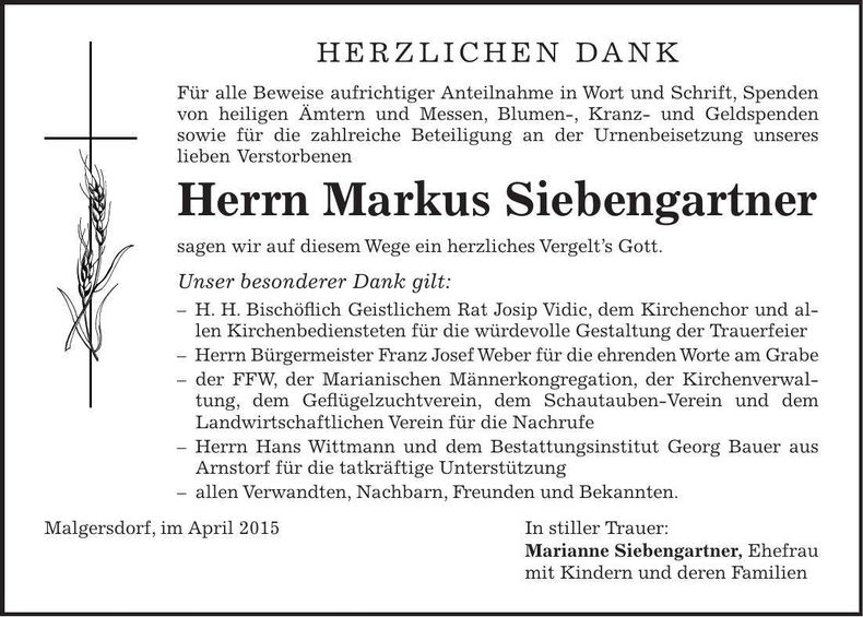 Traueranzeige Markus Siebengartner
