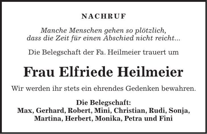 Traueranzeige Elfriede Heilmeier