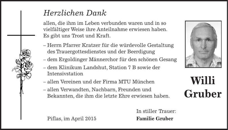 Traueranzeige Willi Gruber