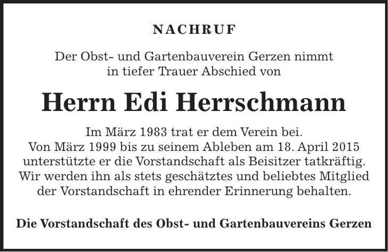 Traueranzeige Edi Herrschmann