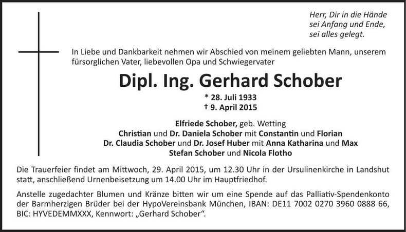 Traueranzeige Gerhard Schober