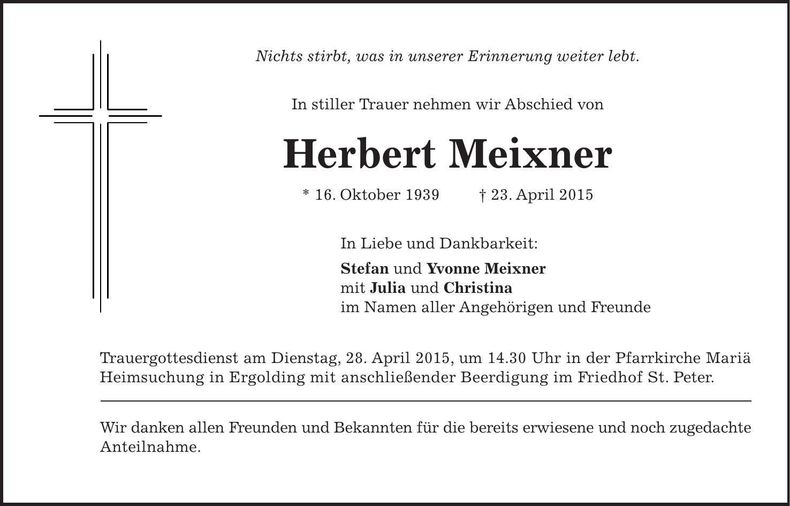 Traueranzeige Herbert Meisner