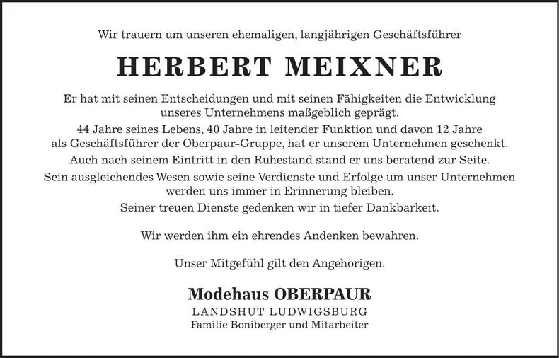 Traueranzeige Herbert Meixner