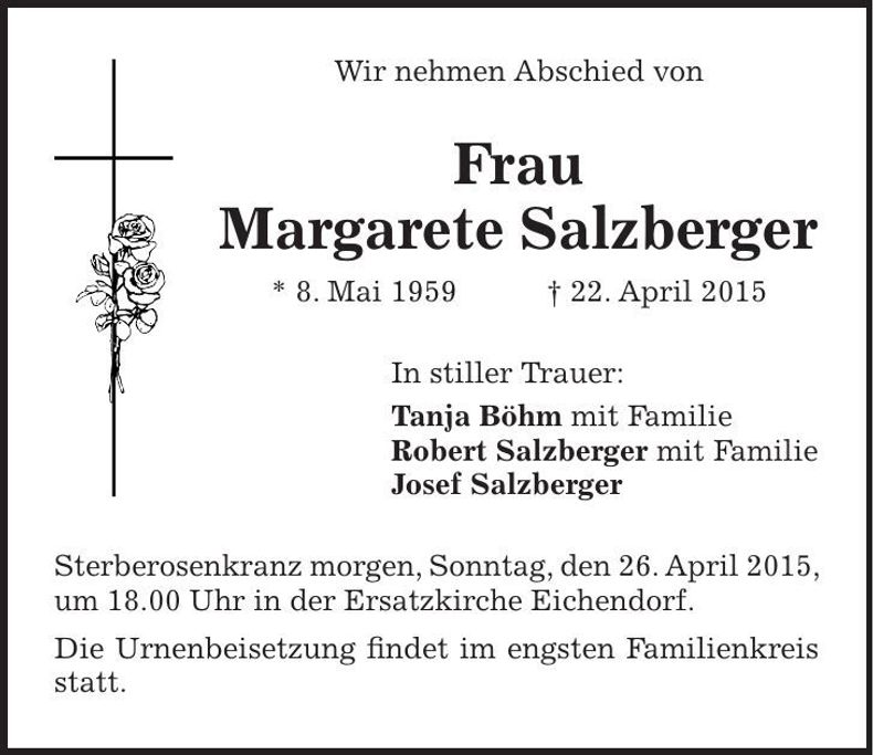 Traueranzeige Margarete Salzberger